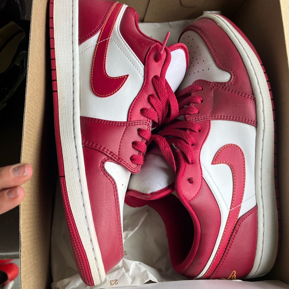 Nike Cardinal Red/ Light Curry White Air Jordan 1 Low